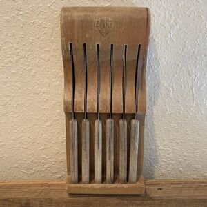Vintage EKCO Flint Steak Knife Set of 6 Original Wood Holder Made in the USA